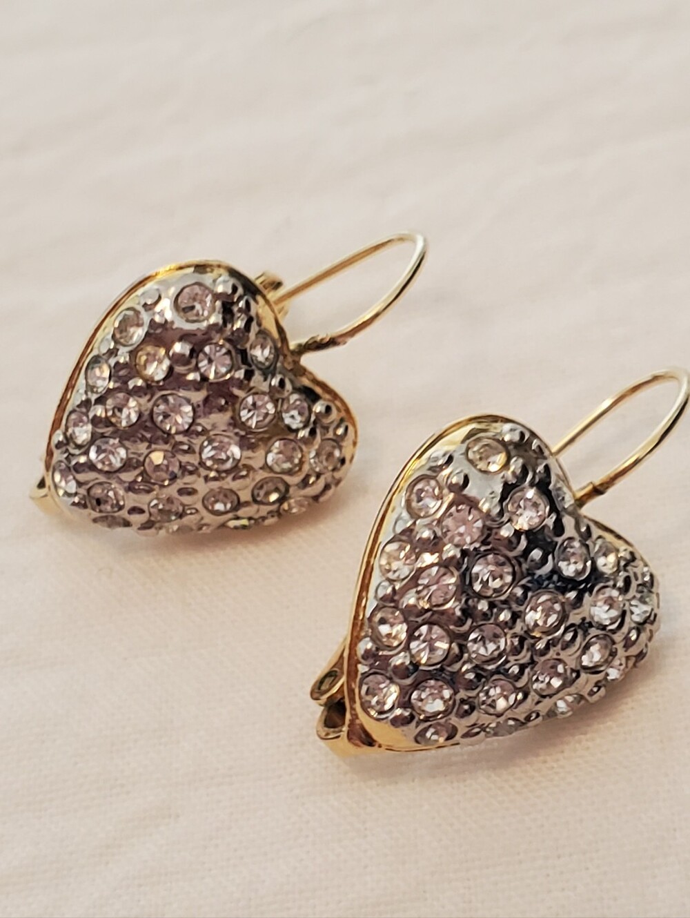 Vintage Butler Puffy Heart Rhinestone Gold-tone Earrings